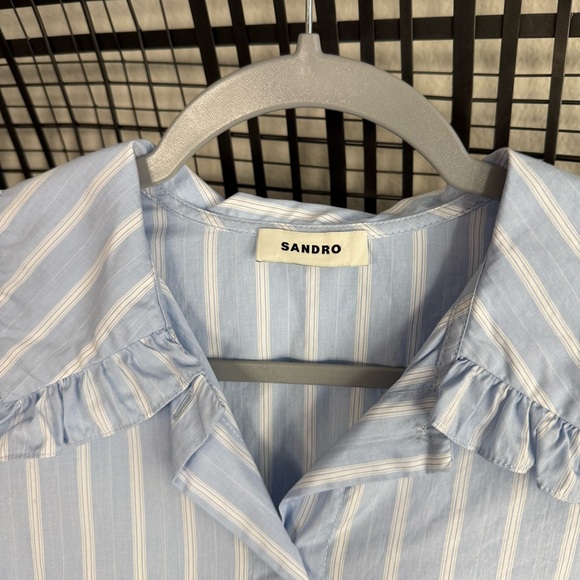 Sandro Ravenne striped frilled-collar cotton-poplin shirt - Picture 6 of 8